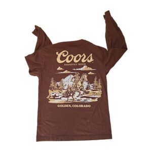 Coors Banquet Beer Brown Graphic Long Sleeve T-Shirt Golden Colorado Men’s S EUC